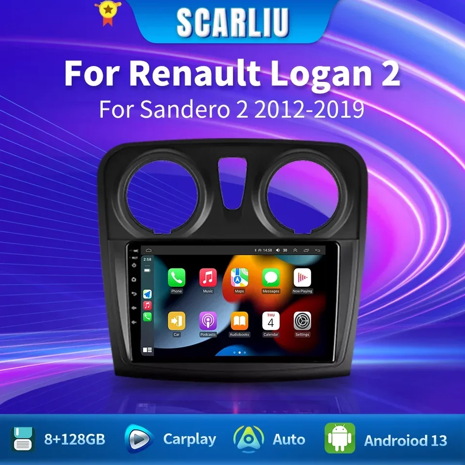 Android 13 CarPlay Auto pre Renault Logan 2 Sandero 2 2012 - 2016 2017 2018 2019 2019 CAR Radio Multimedia Player Stereo GPS DSP FM