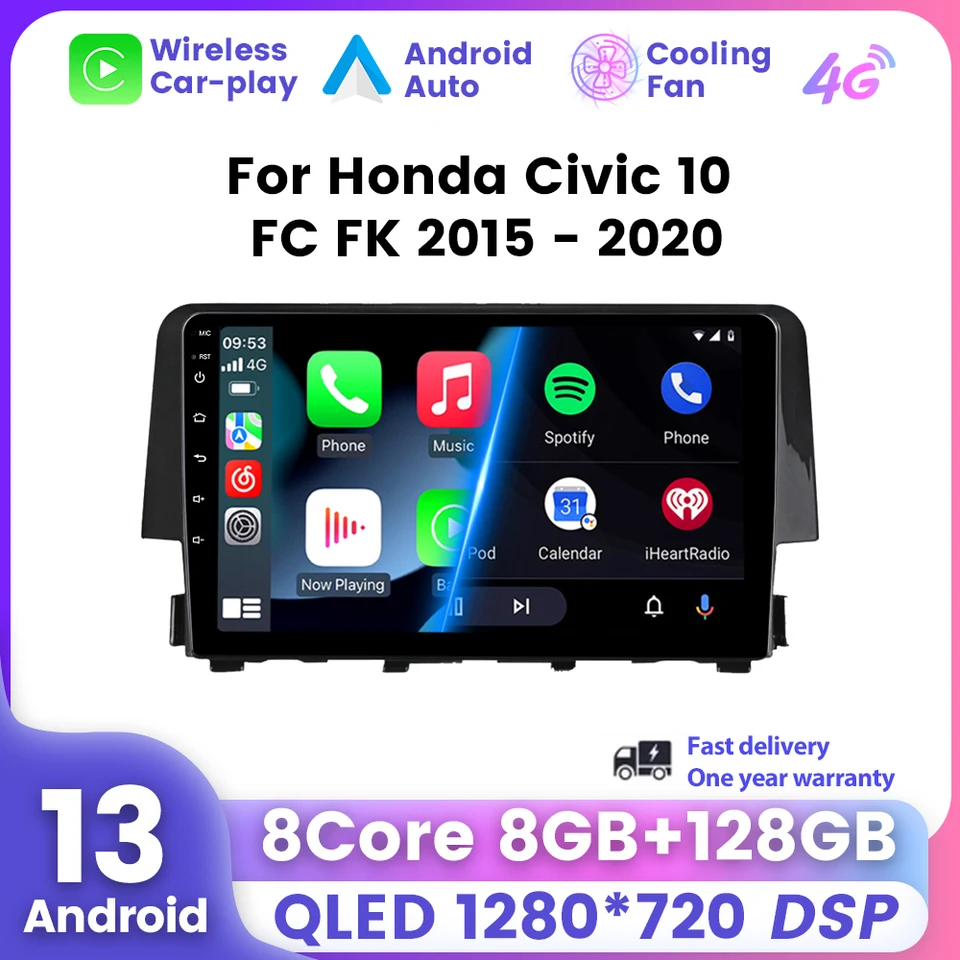 Android 13 Multimediálne DSP pre Honda Civic 10. 2016-2021 Bezdrôtová navigácia CarPlay navigácia Bt RDS Autoradio Stereo všetko v jednom