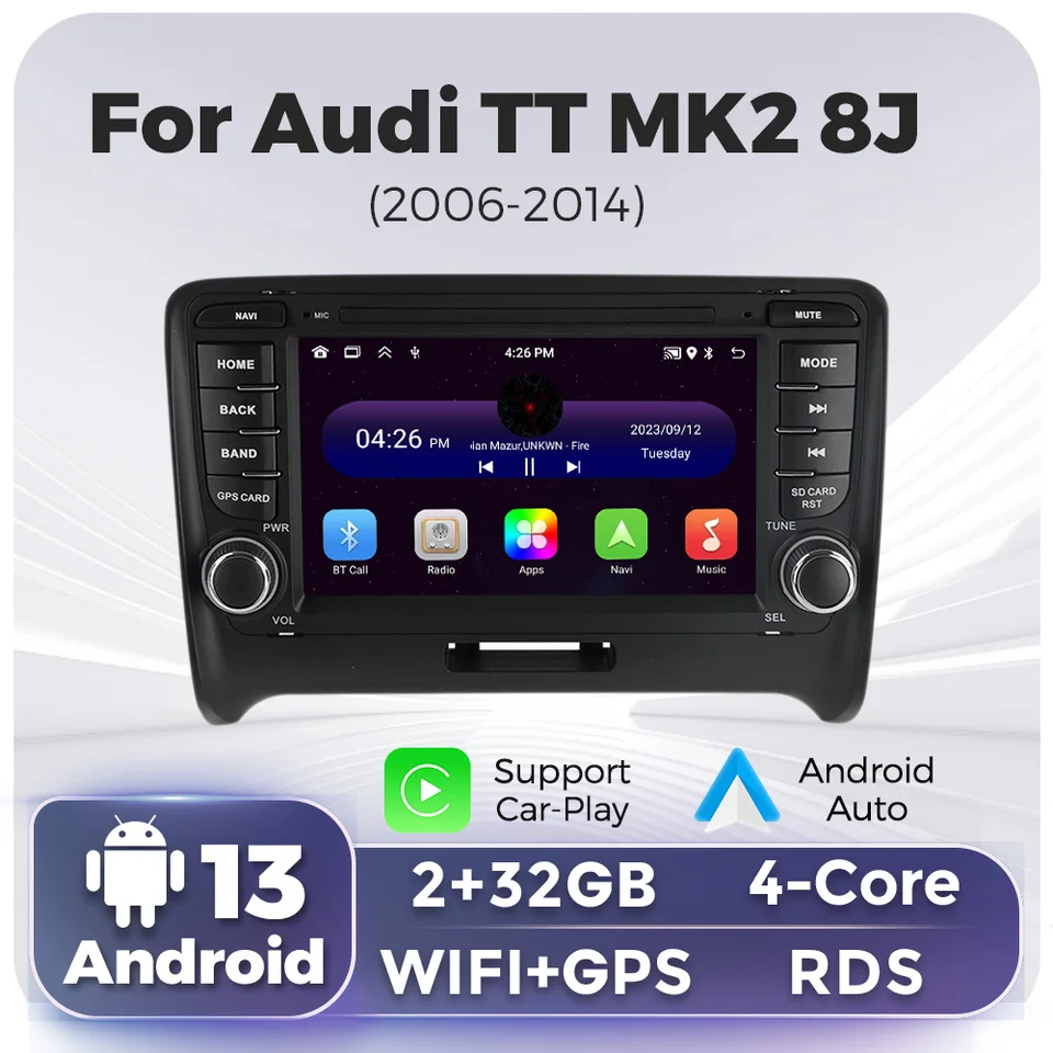 Android 13 Multimediálne rádio pre Audi A4 S4 RS4 8E 2002-2008 Podporuje GPS Navigation CarPlay+Auto 7-palcový BT WiFi Video Player