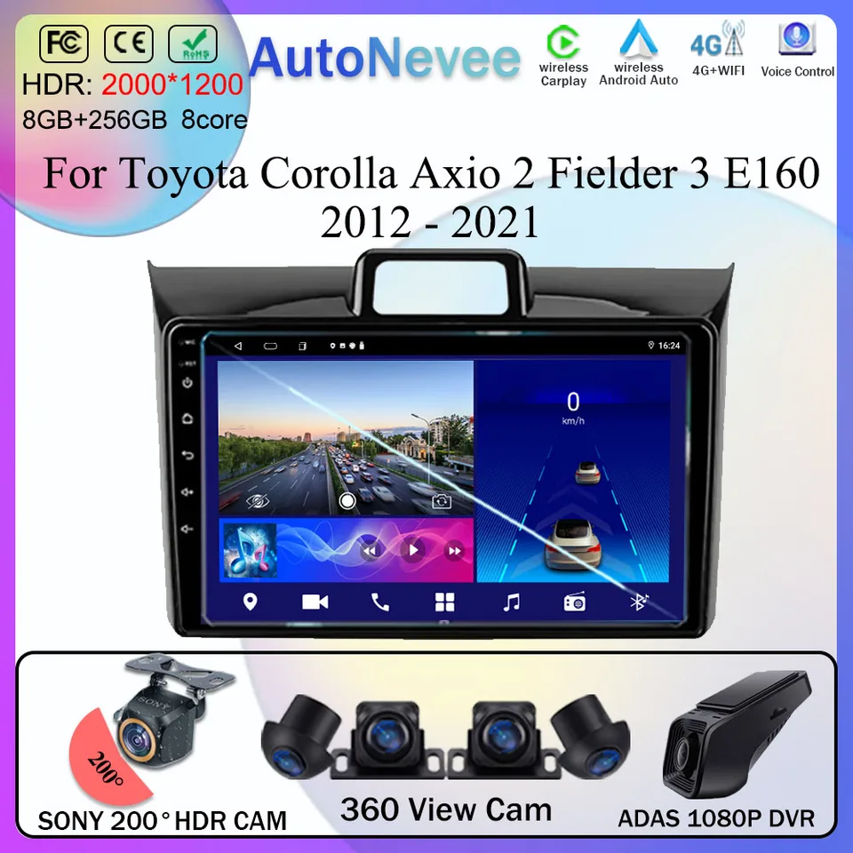 Android 13 multimédiá pre Toyota Corolla Axio 2 Fielder 3 E160 2012 - 2021 Automatické rádiové stereofónne jednotky GPS navigácia Dashcam 5G 5G