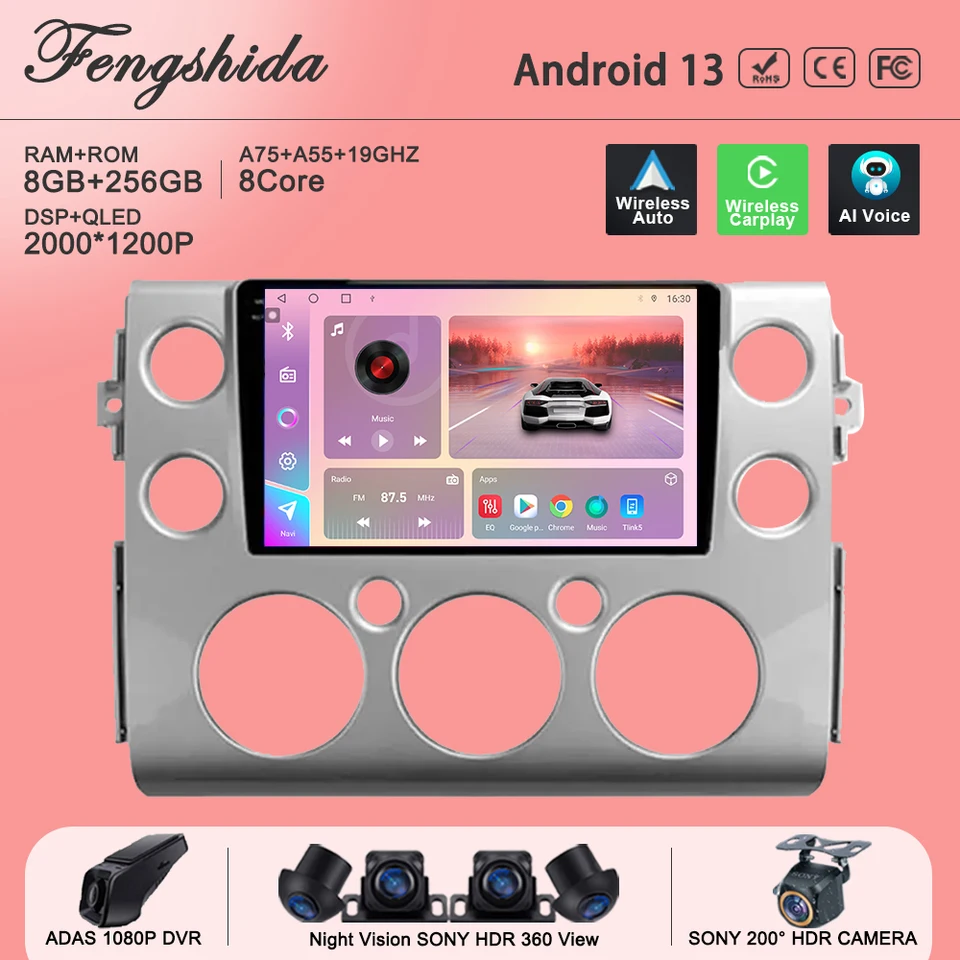 Android 13 multimédiá pre Toyota FJ Cruiser 2007-2018 Automo Radio GPS navigácia č.