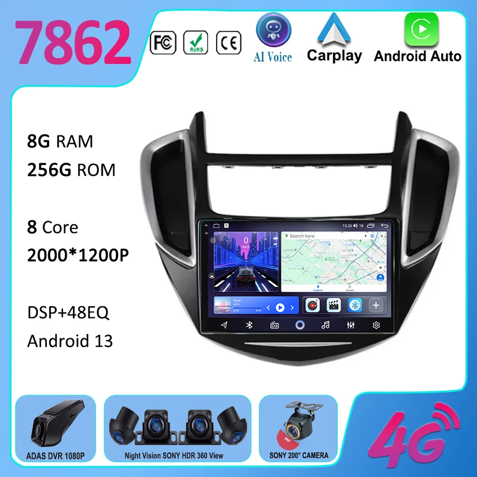 Android 13 pre Chevrolet Tracker 3 Trax 2013 - 2015 Wireless CarPlay Auto DSP RDS multimediálny hráč GPS navigácia QLED 4G WiFi