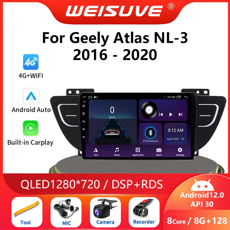 Android 13 pre Geely Atlas NL-3 2016-2020 Automobilie Multimedia Video Player Stereo Navigation GPS WiFi Auto CarPlay 4G Head Unit