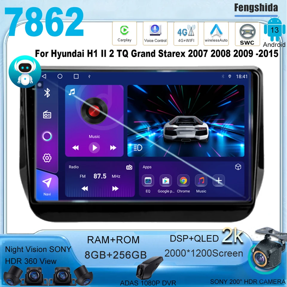 Android 13 pre Hyundai H1 II 2 TQ Grand Starex 2007 2008 2009 -2015 Navigácia GPS multimediálny hráč stereofónne autá Rádio WiFi+5G BT