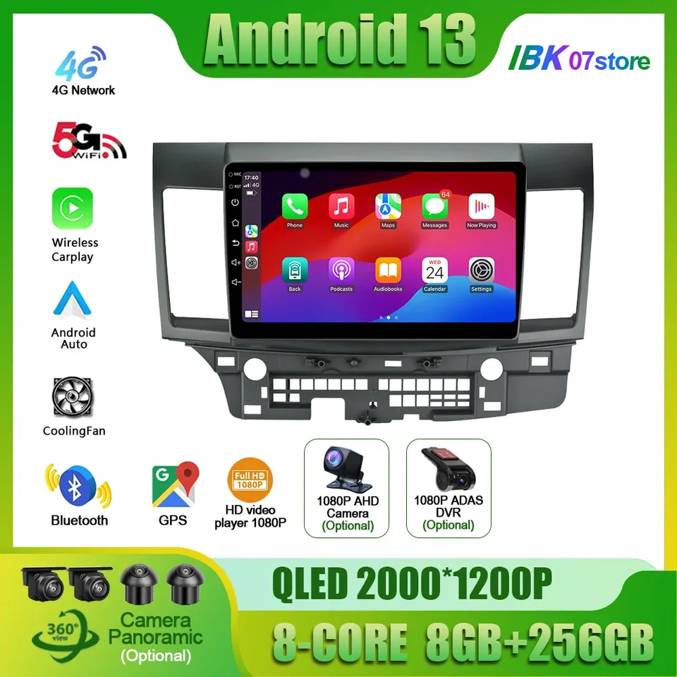 Android 13 pre Mitsubishi Lancer 2007-2012 Automobilové multimediálne video 4G GPS Wireless Apple Navigation Radio Stereo 2 Din Screen Screen