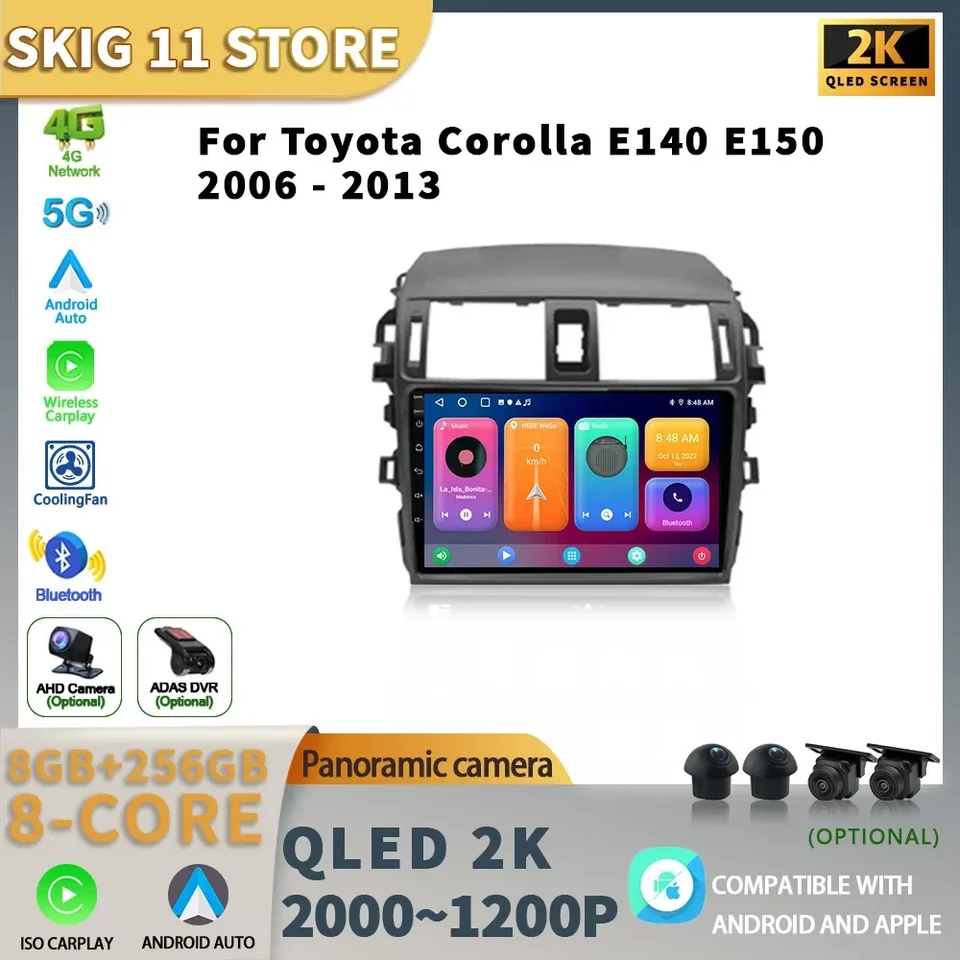 Android 13 pre Toyota Corolla E140 E150 2006-2013 Automobilie Multimedia GPS navigácia DSP Stereo Wireless Wireless Screen Screen Stereo