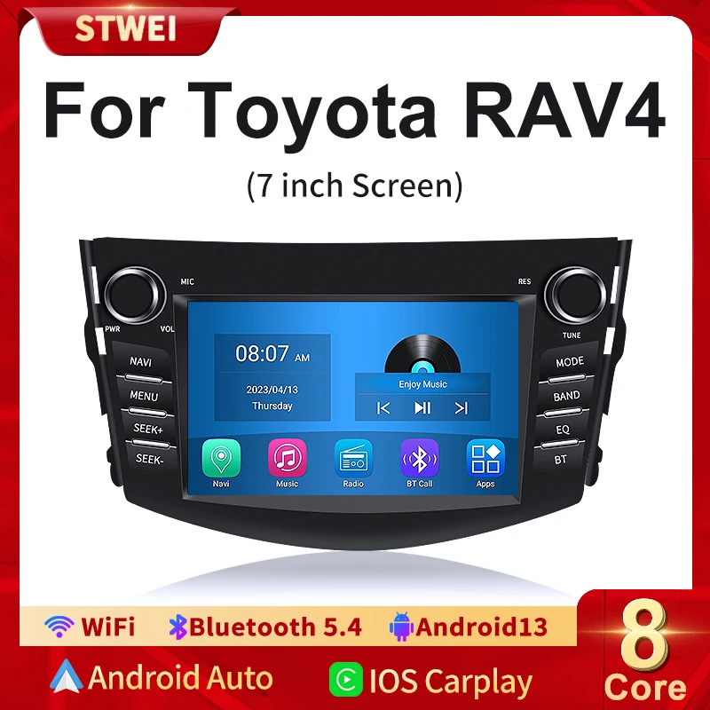 Android 13 pre Toyota Rav4 Rav 4 2005-2013 7inch CarPlay Auto Bluetooth Multimedia Video Player Wifi Car Radio navigačné GPS BT