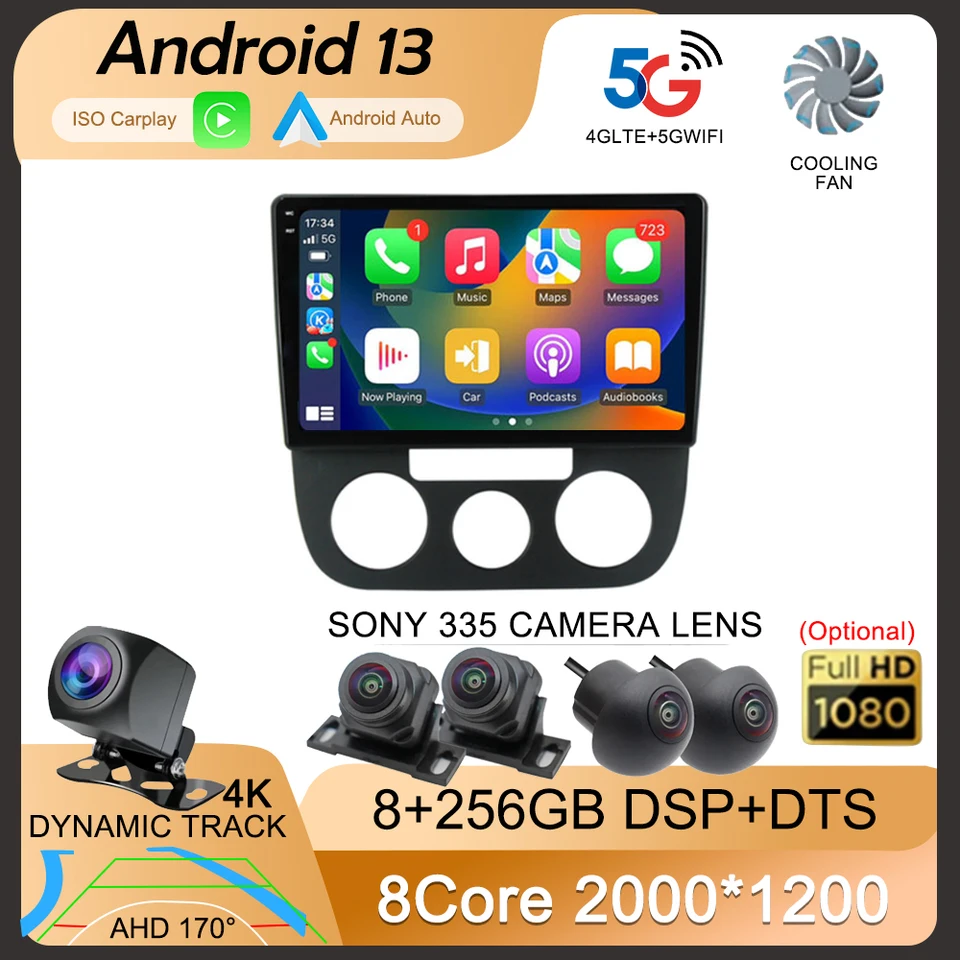 Android 13 pre VW Volkswagen Jetta 5 2005 - 2010 CAR RADIO Player Stereo Multimedia WiFi BT GPS Navigation Player QLED Screen Screen