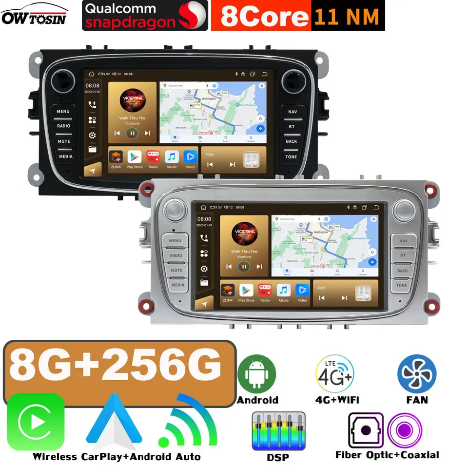 Android 13 Qualcomm 665 8G+256G 2DIN CAR Radio Video Player Stereo GPS pre Ford Focus Mondeo C-Max S-Max Galaxy II Auto CarPlay