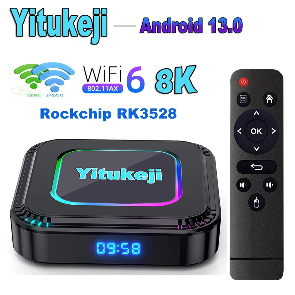 Android 13 TV Box Quad Core Rockchip RK3528 Dual Band 2,4G 5G WiFi 6 BT 5,0 8K 32 GB 16 GB