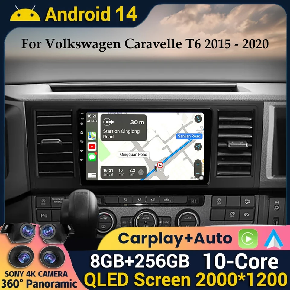 Android 14 Auto CarPlay Car Radio pre VW Volkswagen Caravelle 6 T6 2015 2016 2017 2018 2019 2020 Multimediálny hráč GPS Stereo BT