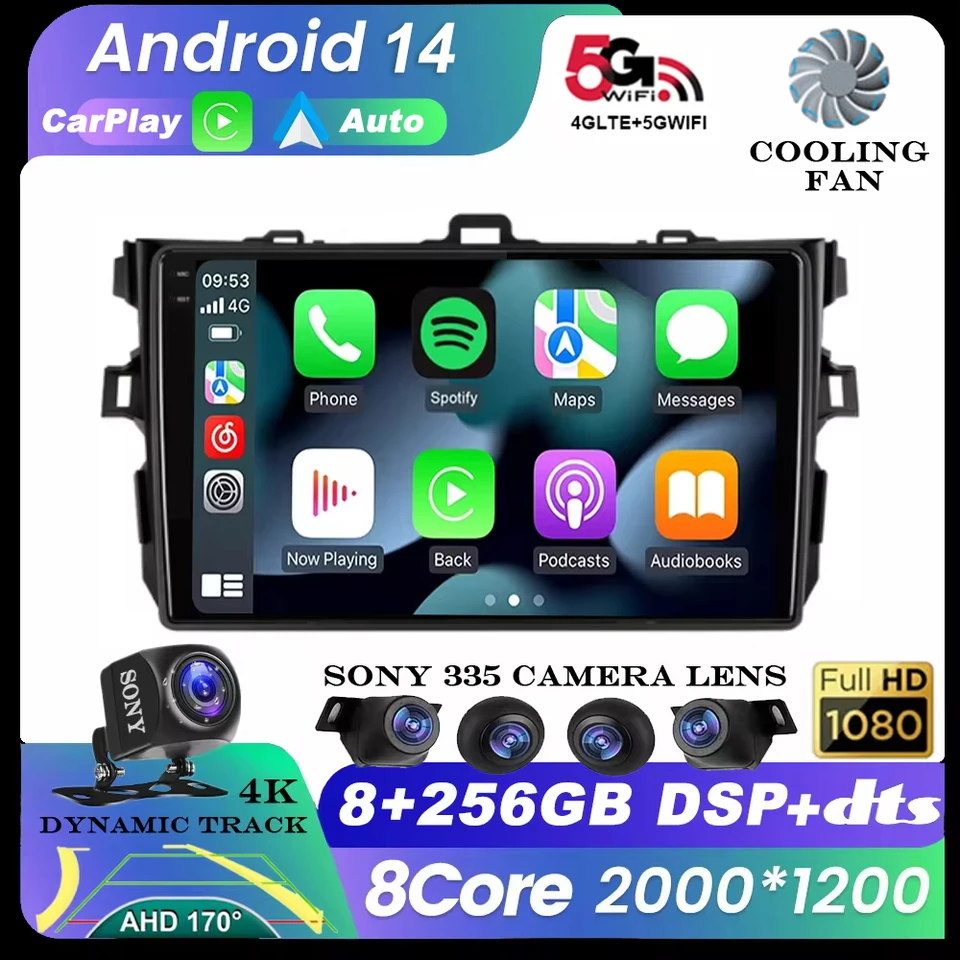 Android 14 Auto CarPlay Car Stereo Radio pre Toyota Corolla E140/150 2007 2008 2009 2010 2010 2012 2012 2013 Multimediálny hráč GPS BT BT