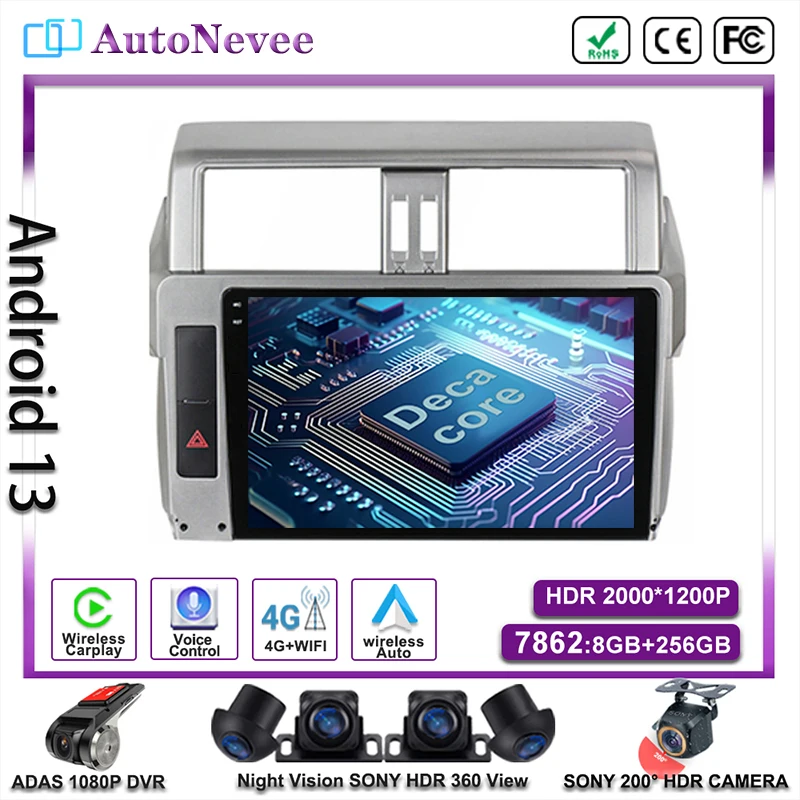 Android 14 Auto pre Toyota Land Cruiser Prado 150 2013 - 2017 US Edition Car Radio Multimedia Video Player Navigation GPS DVD