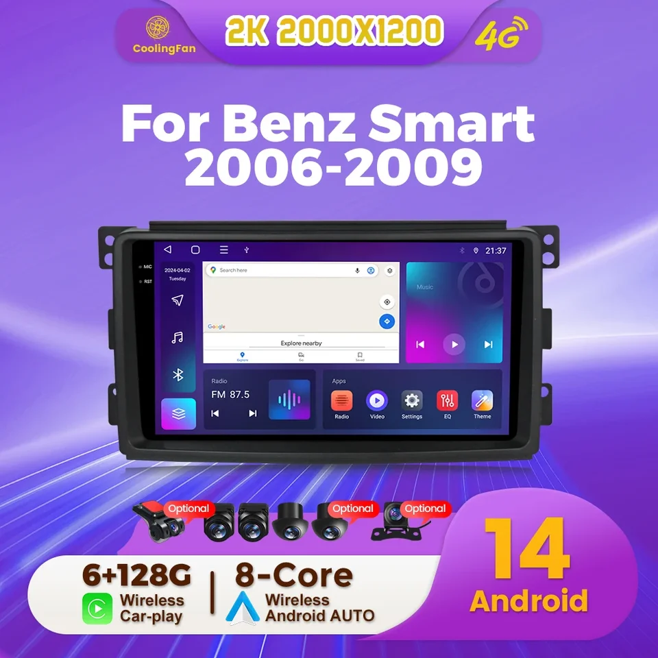 Android 14 Auto Wireless Carplay 6+128 GB pre Benz Smart 2006 2007 2008 - 2009