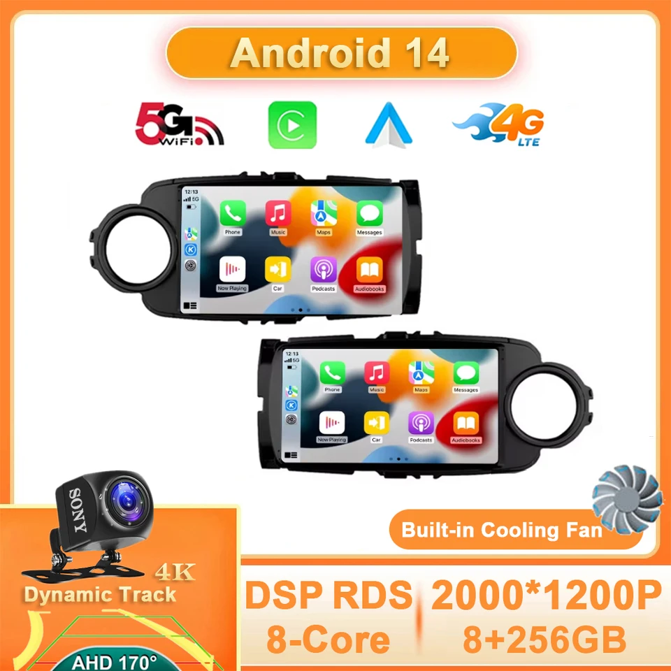Android 14 Car Auto Radio pre Toyota Yaris 2012 - 2017 GPS Navigation Multimedia Video Player 4G WiFi CarPlay Auto Stereo 360 Camera