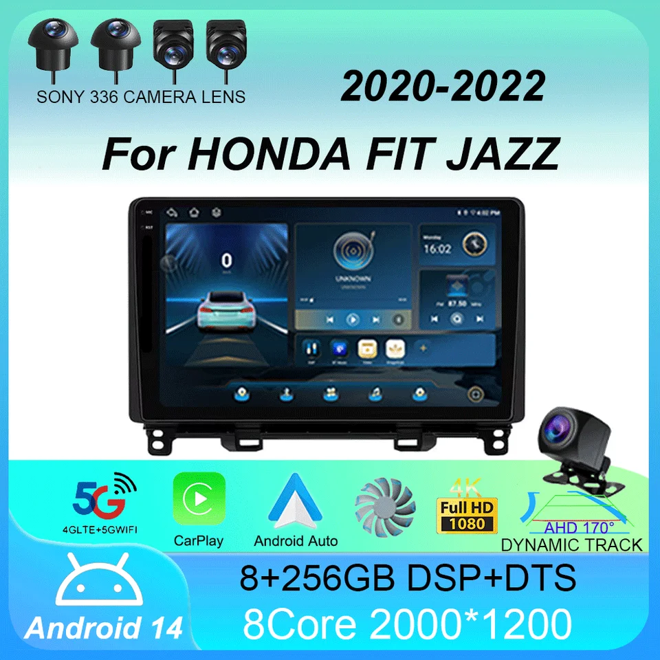 Android 14 Car Radio CarPlay Auto DSP pre Honda Fit Jazz 2020 2021 2022 GPS Player Navigation 2 DIN Multimedia DVD Video Stereo