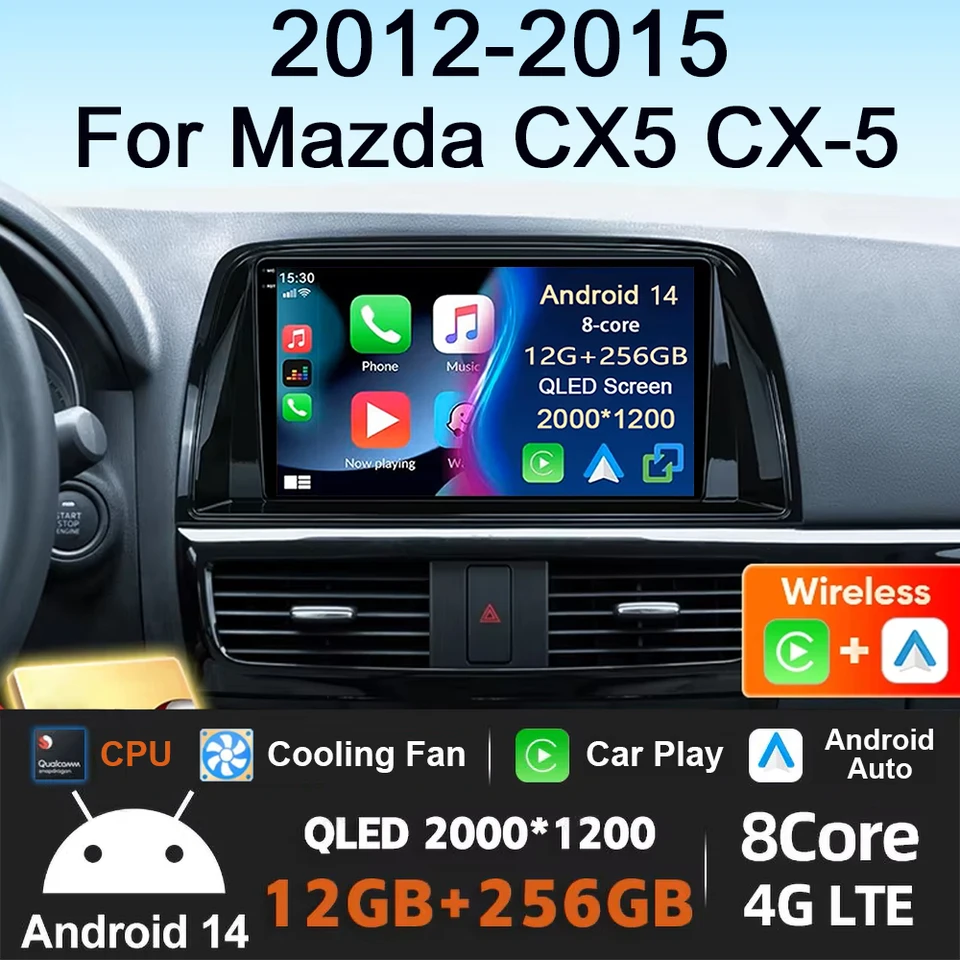 Android 14 Car Radio Multimedia Player 2 Din pre Mazda CX5 CX-5 CX 5 2012 2013 2014 2015 WiFi+4G hlava jednotky GPS CarPlay Auto DSP