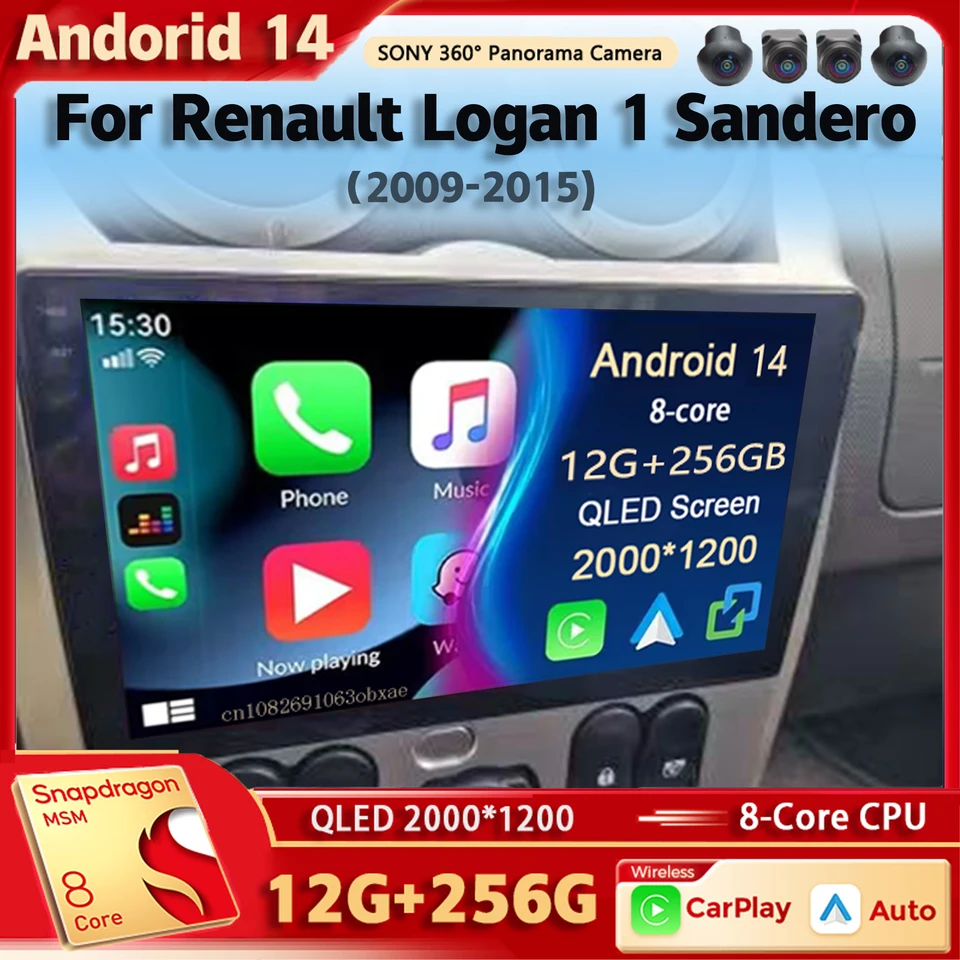 Android 14 Car Radio Multimedia Player pre Renault Logan 1 Sandero 2009-2015 Automatické CarPlay Car Stereo DSP WiFi+4G AI Voice 2 DIN