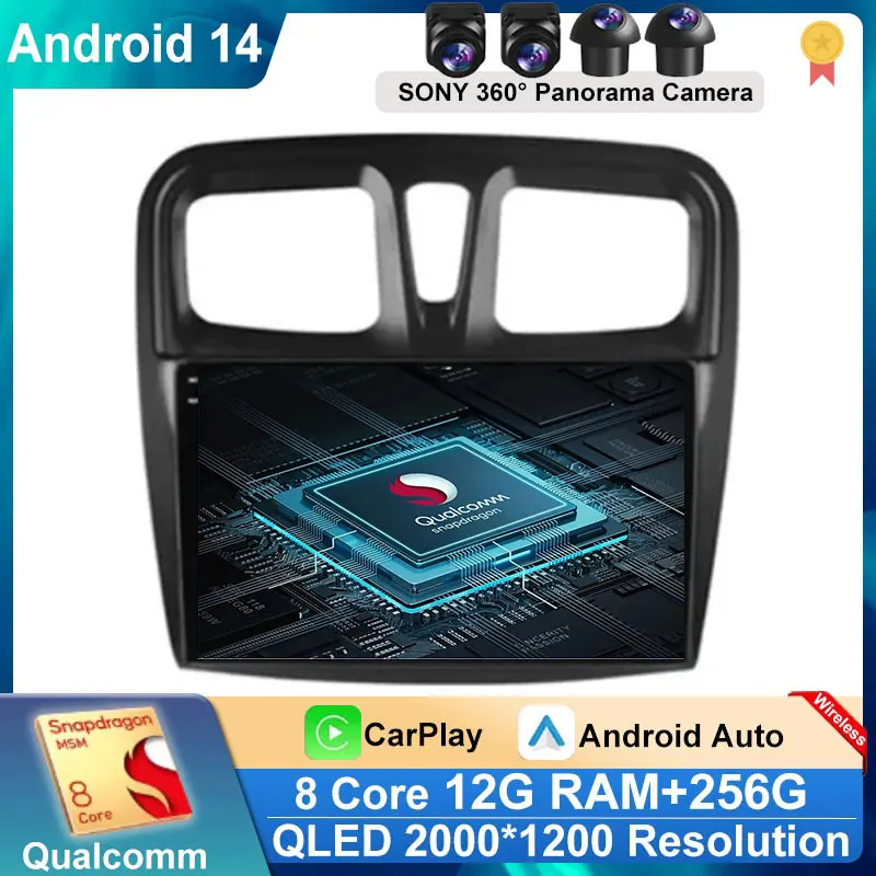 Android 14 Car Radio Multimedia Player pre Renault Logan 2 Sandero 2 2012 - 2019 2 DIN GPS CarPlay Stereo DVD Head Unit No DVD