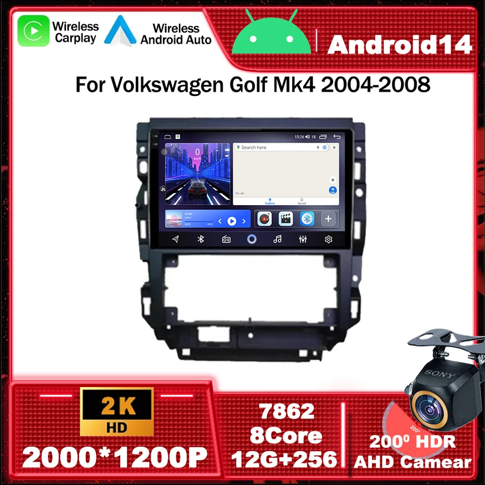 Android 14 Car Radio Multimedia Video Player Navigation GPS pre Volkswagen Golf MK4 2004-2008