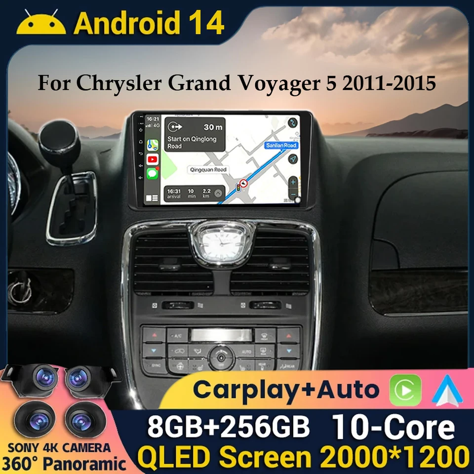 Android 14 Car Radio pre Chrysler Grand Voyager 5 2011 - 2015 pre Dodge Grand Caravan 2008-2020 Multimedia Player GPS 360 Camera