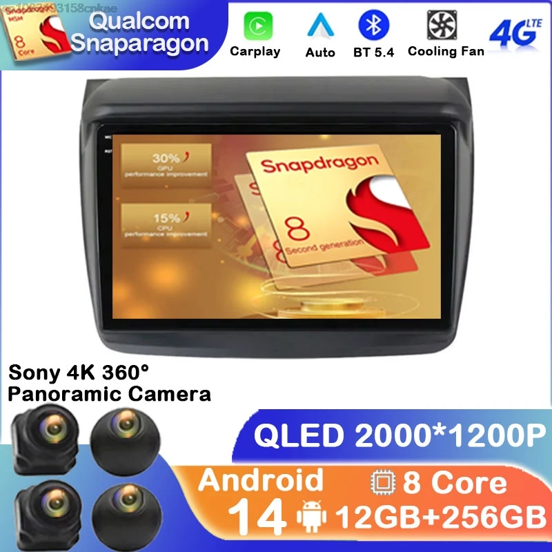 Android 14 Car Radio pre Mitsubishi Pajero Sport L200 Triton 2008 - 2016 BT Navigation Wireless CarPlay Auto 4G LTE Viedo Player