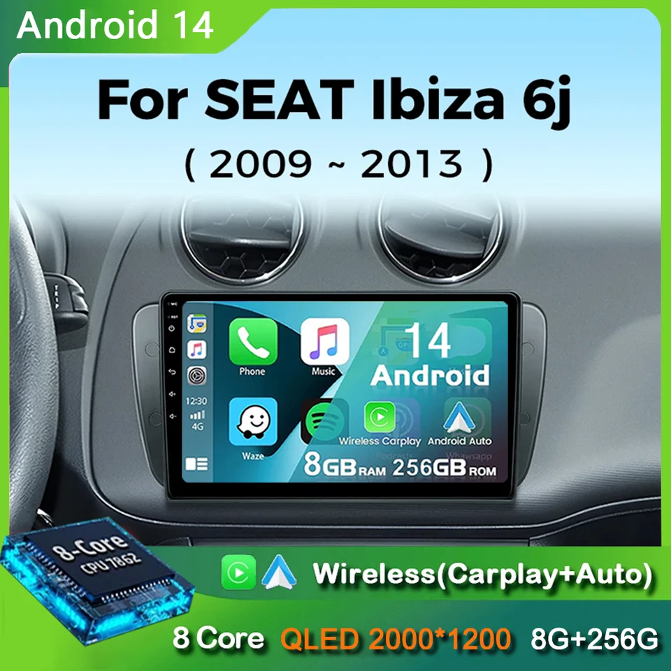 Android 14 Car Radio pre sedadlo Ibiza MK4 6J Sportcoupe Ecomotive Cupra 2009 -2016 CarPlay Navigation GPS Multimedia Player Stereo
