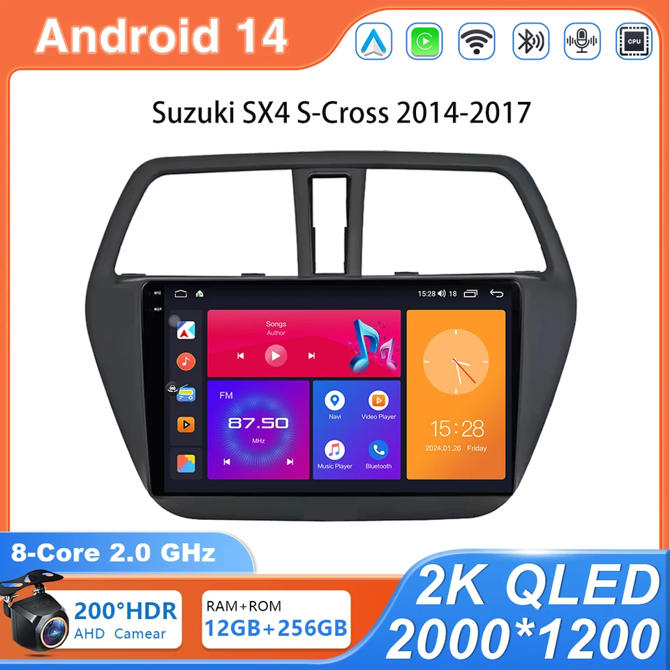 Android 14 Car Radio pre Suzuki SX4 S-Cross 2014 2015 2016 2017 Multimediálny hráč stereofónny GPS WiFi 4G 2 DIN CarPlay Auto Rideo