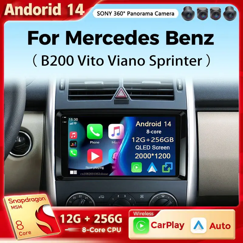 Android 14 Car Radio Qled for Mercedes Benz B200 AB trieda W169 W245 Viano Vito W639 Sprinter W906 Navigation Auto Stereo DSP BT