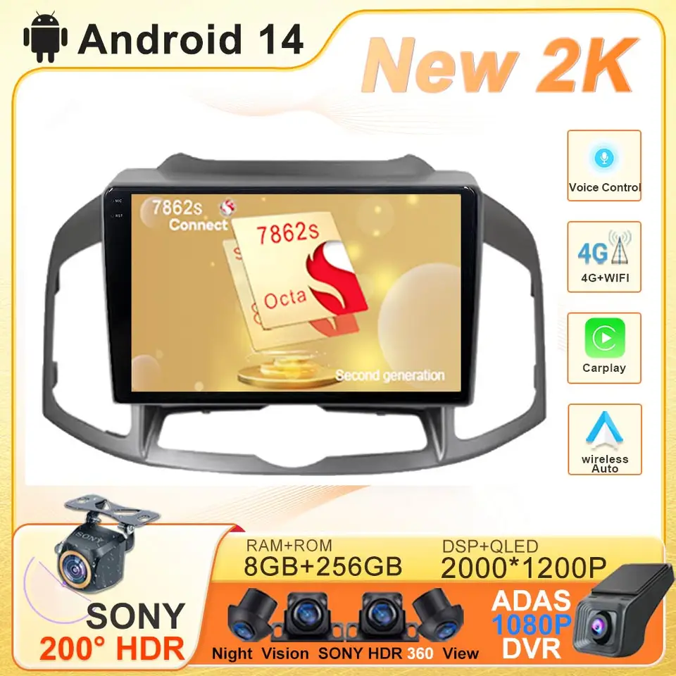 Android 14 Car Stereo pre Chevrolet Captiva 1 2011 - 2016 Multimedia prehrávač dotykovej obrazovky Stereo Head Unit Navigation Auto Radio Radio