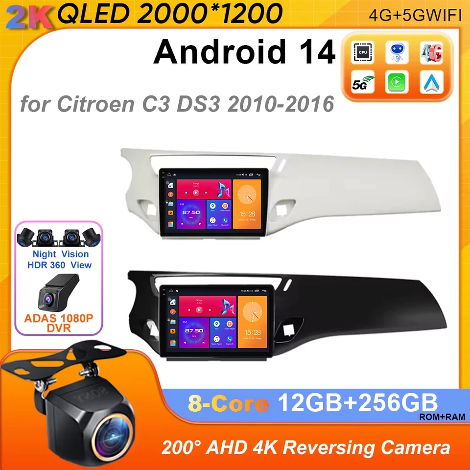 Android 14 Cardio Radio pre Citroen C3 DS3 2010-2016 Multimedia video prehrávač navigácia GPS 4G Android Auto Radio CarPlay 2 DIN