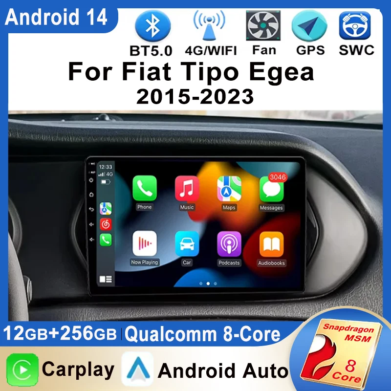 Android 14 Cardio Radio pre Fiat Tipo Egea 2015 - 2023 Multimediálny video prehrávač CarPlay GPS Android Auto Stereo Head Unit DSP WiFi