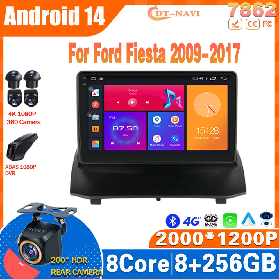 Android 14 Cardio Radio pre Ford Fiesta 2009-2017 Multimediálny video prehrávač Stereo CarPlay Navigation GPS auto č.