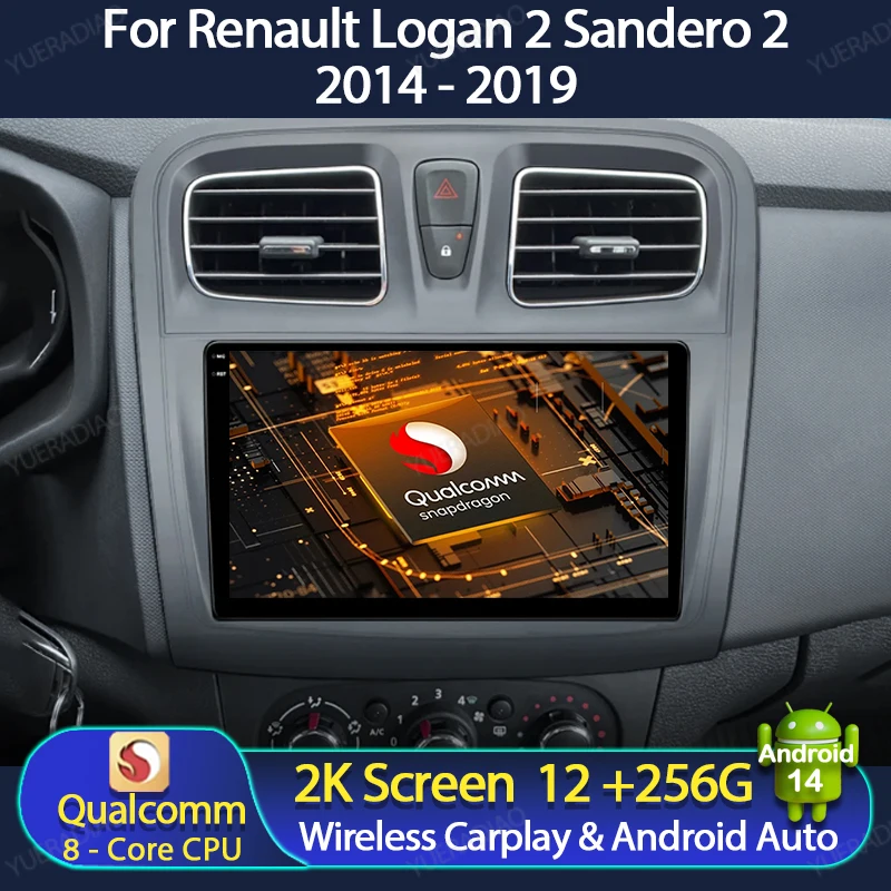 Android 14 Cardio Radio pre Renault Logan 2 2012 - 2022 Multimedia stereofónny Viedo Player 4G LTE 5G WiFi Head Unit GPS Navi CarPlay BT