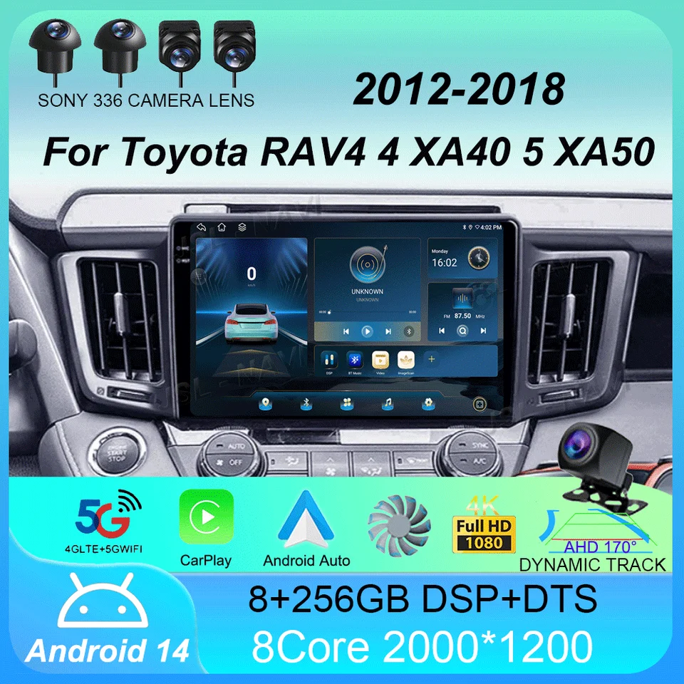 Android 14 Cardio Radio pre Toyota RAV4 4 XA40 5 XA50 2012 - 2018 Multimediálny videozáznam Navigation Stereo GPS