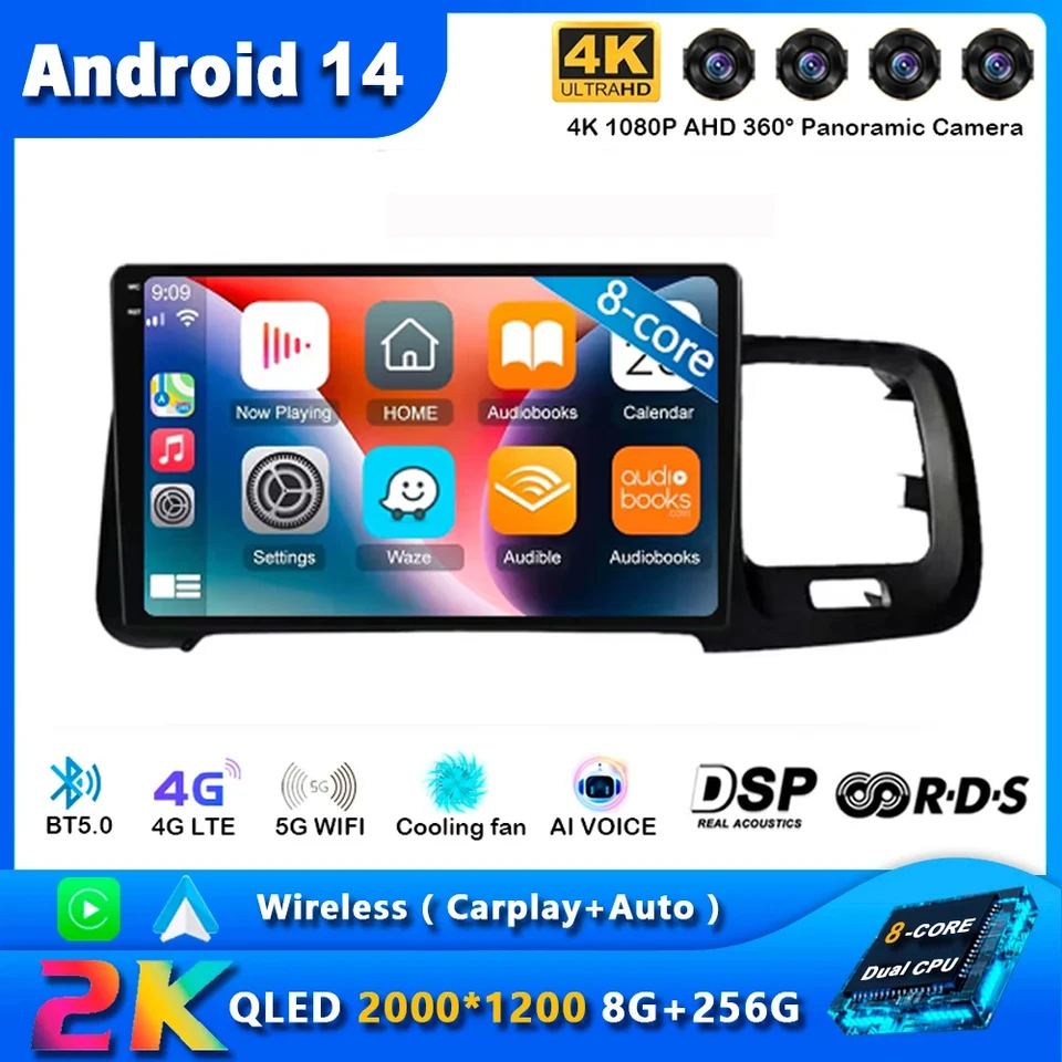Android 14 Cardio Radio pre Volvo S60 V60 2011-2020, 9inch 2K multimediálny hráč s navigáciou 4G CarPlay DSP a 2DIN GPS