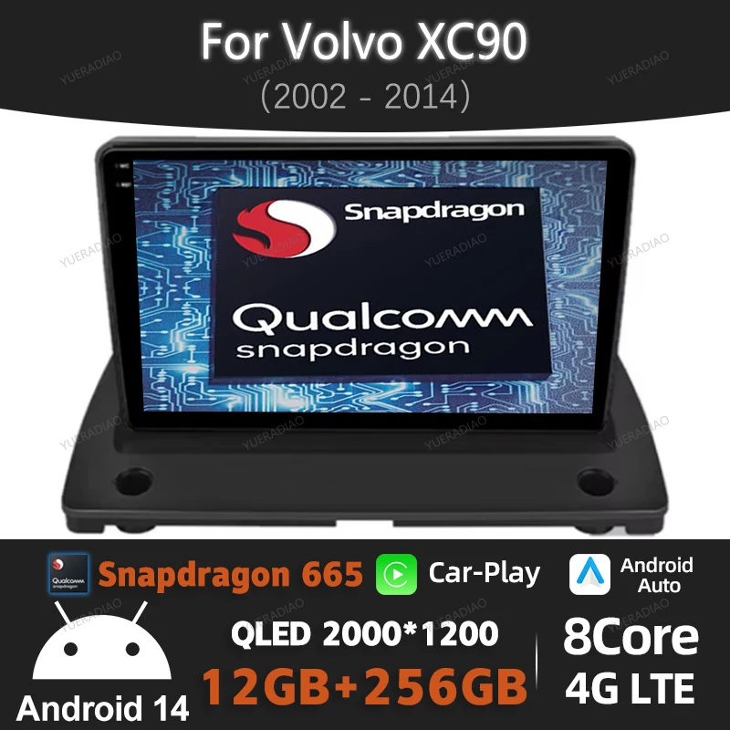 Android 14 Cardio Radio pre Volvo XC90 C 2002 - 2014 Hlavná jednotka multimediálne stereofónne video prehrávač Navi GPS 4G WiFi CarPlay Auto QLED BT
