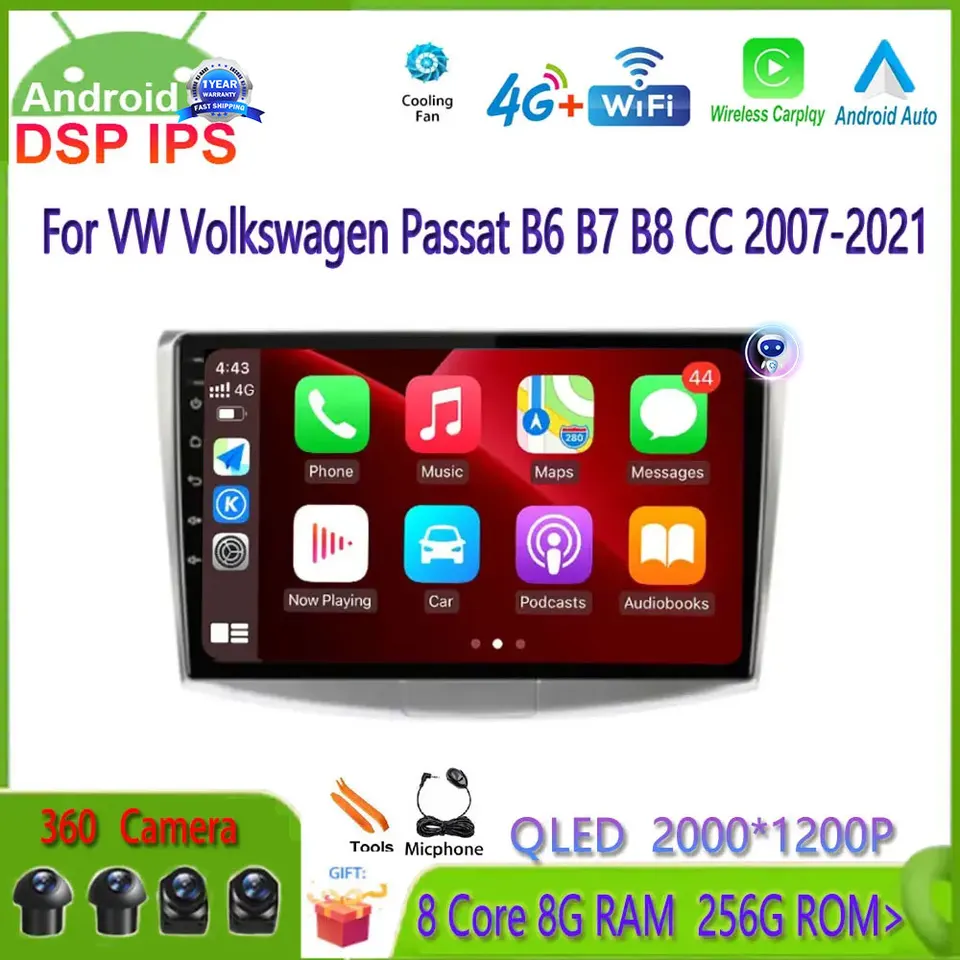 Android 14 Cardio Radio pre VW Volkswagen Passat B6 B7 B8 CC 2007-2021 GPS Navigation Carplay Multimedia Player WiFi 4G LTE