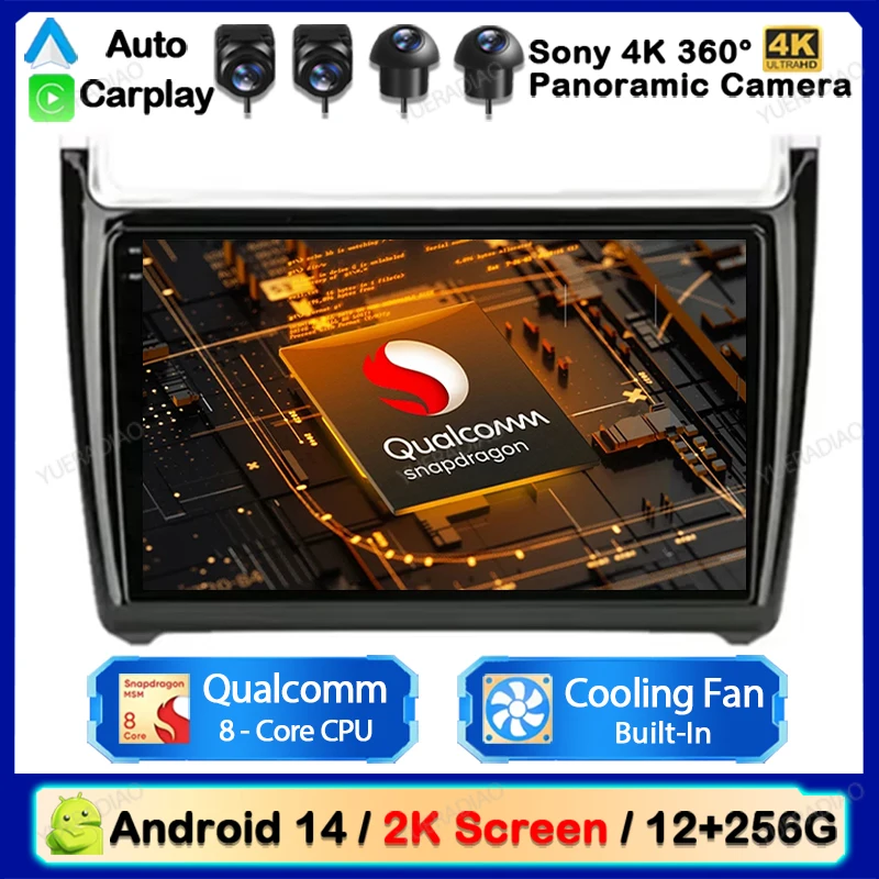 Android 14 Cardio Radio pre VW Volkswagen Polo 5 2008 - 2017 Vento Multimedia Stereo Video Player Player CarPlay Auto 4G WiFi GPS Navi DSP