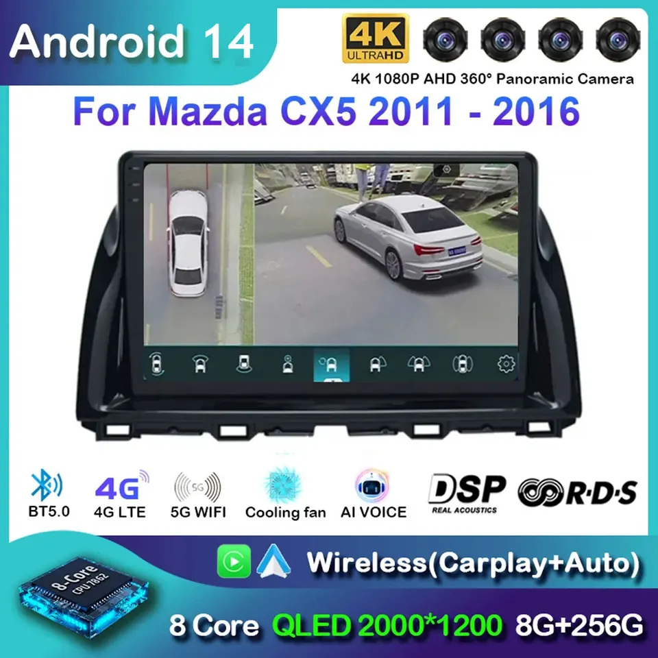 Android 14 CarPlay Auto Car Radio pre Mazda CX5 2011 - 2016 CX -5 CX 5 Navigation GPS Multimedia Player Stereo Video DVD WiFi+4G