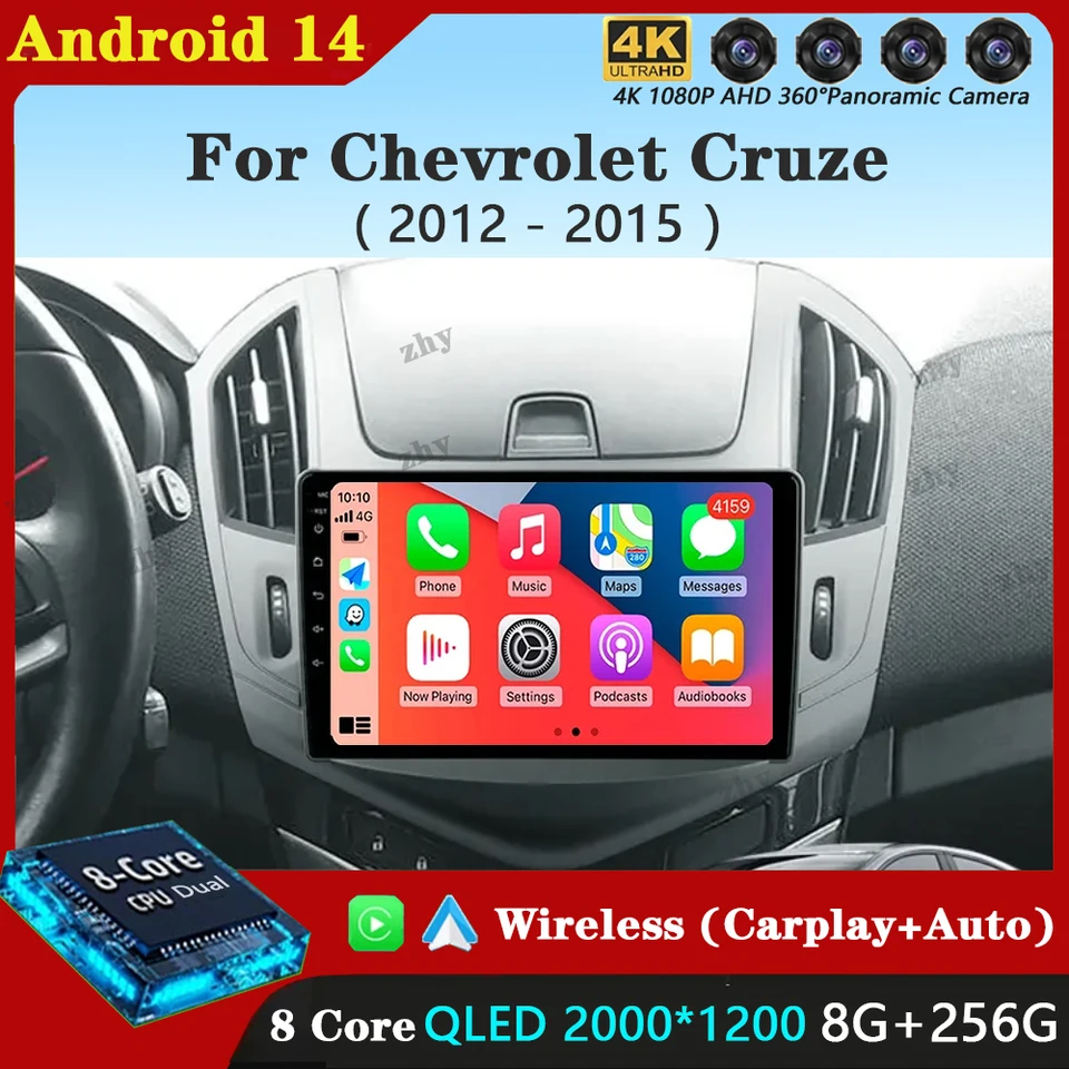 Android 14 CarPlay Auto pre Chevrolet Cruze J300 J308 2012 - 2015 CAR Radio Multimedia Video Player Navigation GPS DSP 4G WiFi