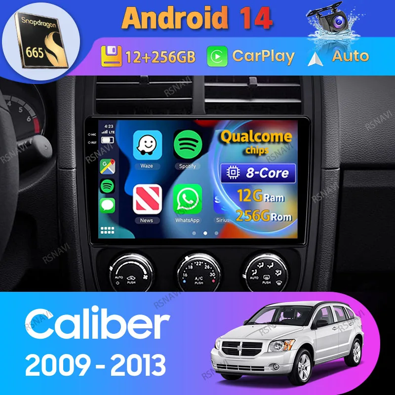 Android 14 CarPlay Auto pre Dodge Caliber PM 2009 2010 - 2013 CAR Radio Multimedia Navigation DSP WiFi+4G BT Stereo Video Player