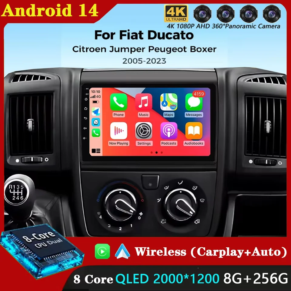 Android 14 CarPlay Auto pre Fiat Ducato Peugeot Boxer Citroen Jumper 2 2006-2022 Automobilie Multimedia Video Player Navigation 4G