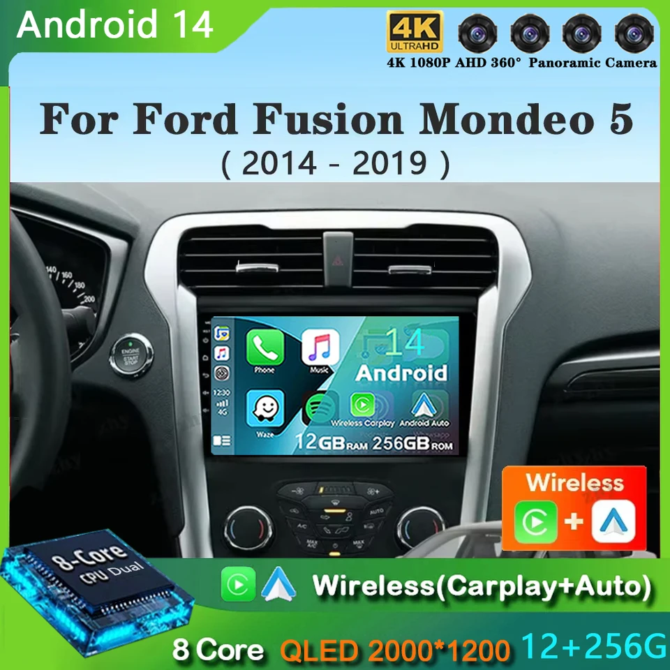 Android 14 CarPlay Auto pre Ford Mondeo 5 2014 - 2019 Car Multimedia Video Player Navigation GPS č. 2Din 2 DVD DVD DSP 4G