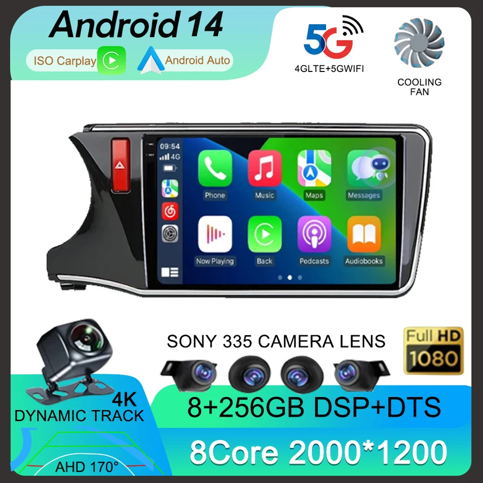 Android 14 CarPlay Auto pre Honda City 2014 2015 2016 2017 2018 2018 2019 Car Radio Multimedia Player Navigation GPS 2DIN DSP Stereo