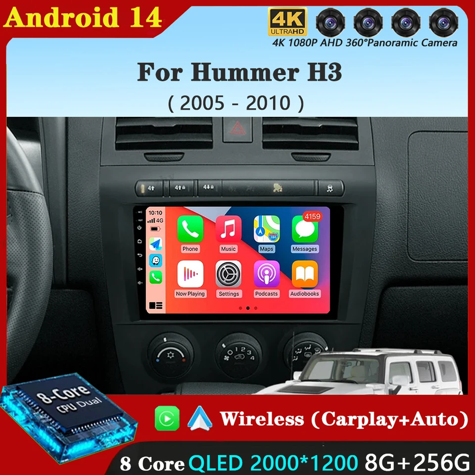 Android 14 CarPlay Auto pre Hummer H3 1 2005 - 2010 CAR Radio Multimedia Video Player Navigation GPS No 2Din 2 DVD DVD DSP 4G