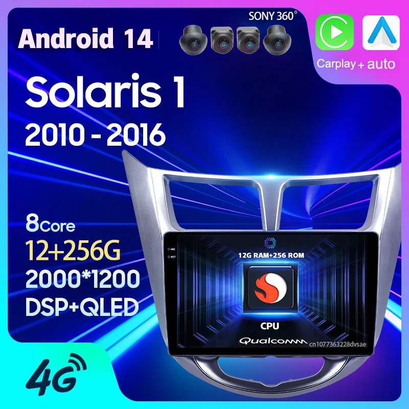 Android 14 CarPlay Auto pre Hyundai Solaris Verna Accent 1 2010 2012 2012 2013 -2016 Automobilové rozhlasové hlava Multimedia prehrávač Video