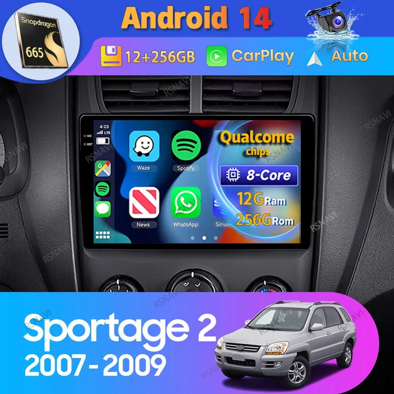 Android 14 CarPlay Auto pre Kia Sportage 2 2007 2008 2009 Car Auto Radio DSP Multimedia 2 DIN Stereo Player DVD Video GPS 360 Camera
