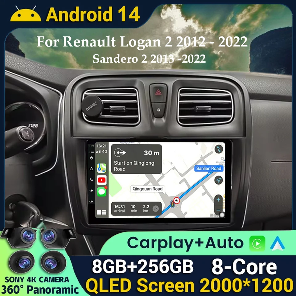 Android 14 CarPlay Auto pre Renault Logan 2 2012-2022 Sandero 2 2013-2022 Automobilie Multimedia Video Player Navi GPS Stereo DSP