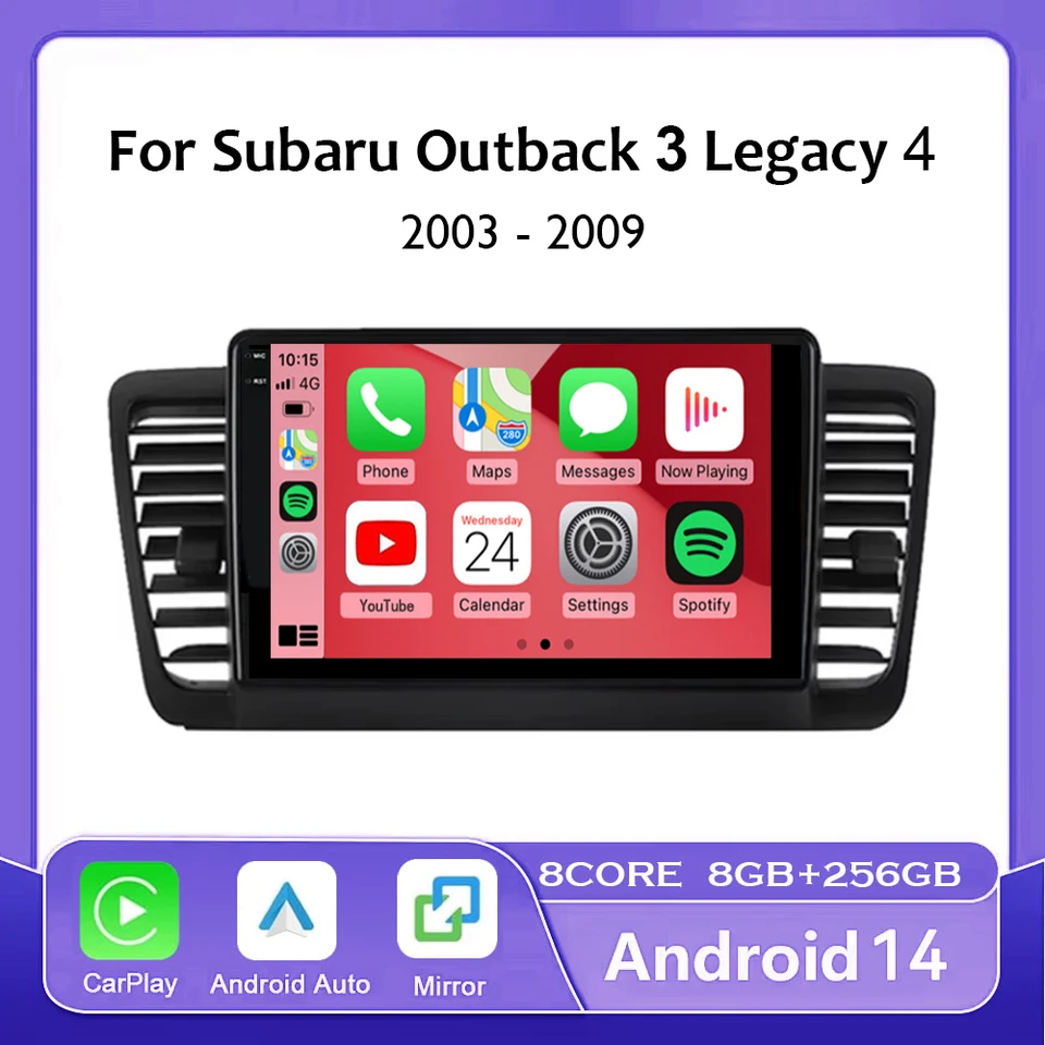 Android 14 CarPlay Auto pre Subaru Outback 3 Legacy 4 2004 - 2009 Car Multimedia Video Player GPS Navigácia č. 2Din DVD